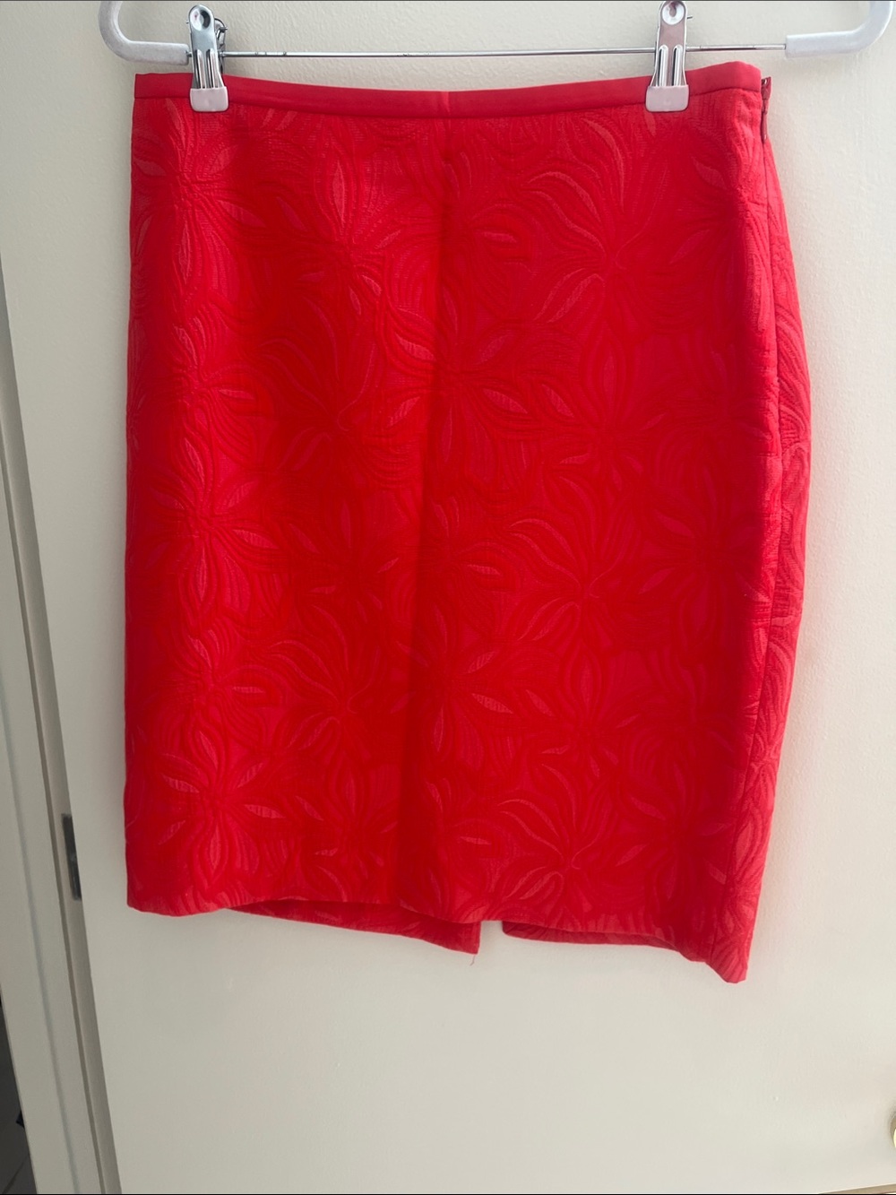 Jacquard texture OrangeRed Floral Pencil Skirt